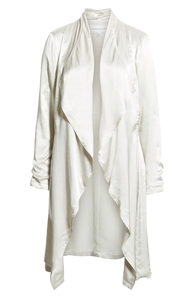 Shop Cupcakes And Cashmere Drape Front Satin Trench Coat In Fog