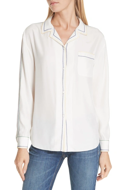 Shop Rag & Bone Anika Embroidered Silk Pajama Blouse In Chalk