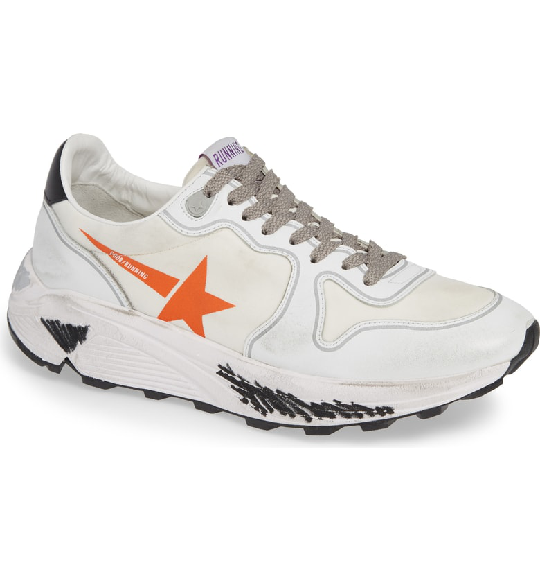 Golden Goose Running Sole Sneaker In White Orange Star Modesens