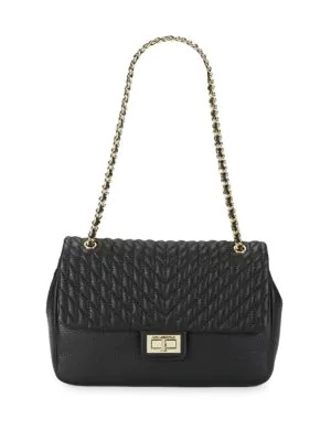 Karl Lagerfeld Agyness Quilted Leather Shoulder Bag In Black Gold | ModeSens
