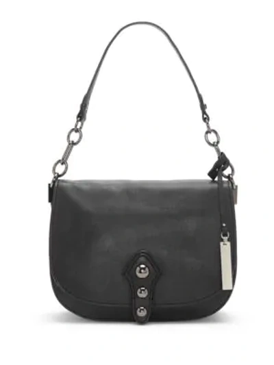 Shop Vince Camuto Flap Leather Shoulder Bag In Black