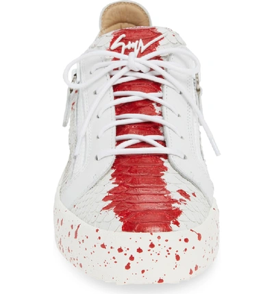 Shop Giuseppe Zanotti Embossed Low Top Sneaker In White/ Red