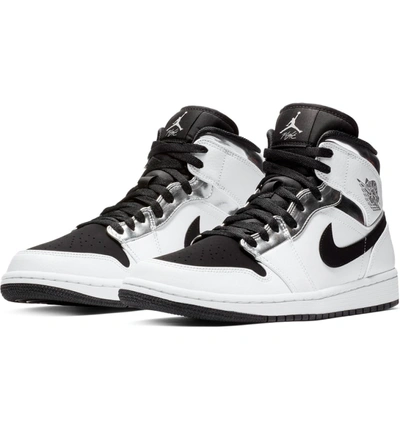 Shop Nike 1 Mid Sneaker In White/ Metallic Silver/ Black