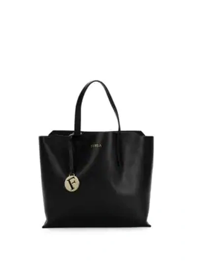 Shop Furla Leather Tote In Onyx