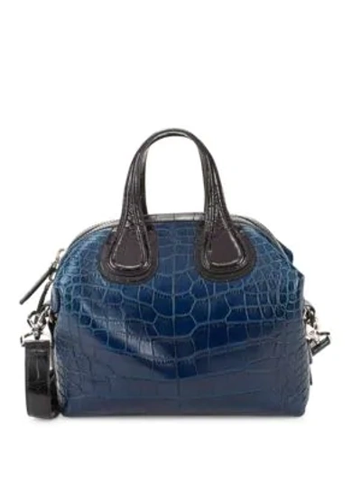 Shop Givenchy Nightingale Small Bicolor Crocodile Satchel In Deep Blue