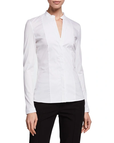 Akris Punto Long-sleeve Cotton Jersey-back Blouse In Cream