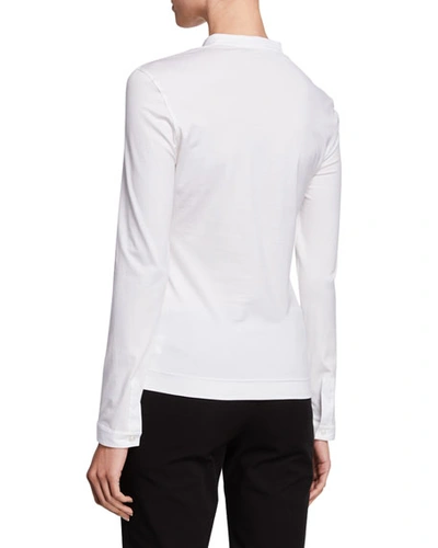 Shop Akris Punto Long-sleeve Cotton Jersey-back Blouse In Cream