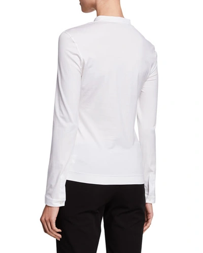 Akris Punto Long-sleeve Cotton Jersey-back Blouse In Cream