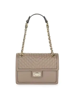 Karl Lagerfeld Agyness Quilted Leather Shoulder Bag In Dark Taupe | ModeSens
