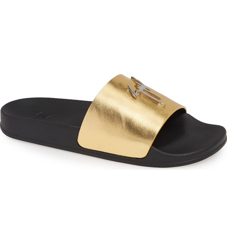 Giuseppe Zanotti Men's Logo Slide Sandals In Gold ,black | ModeSens