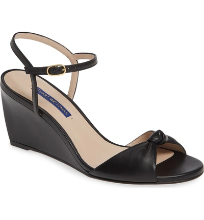 Shop Stuart Weitzman Gloria Wedge Sandal In Black Dress Nappa