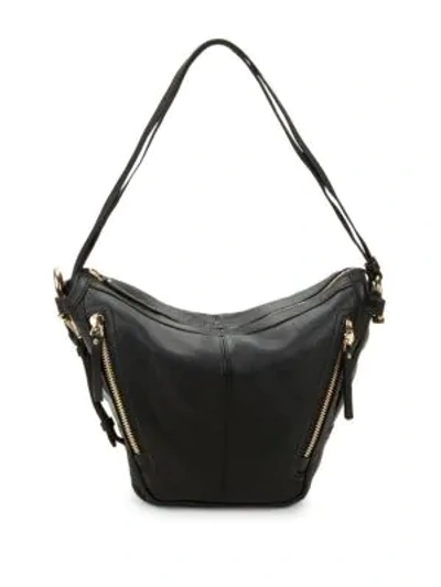 Shop Vince Camuto Pebbled Leather Zipper Hobo Bag In Black