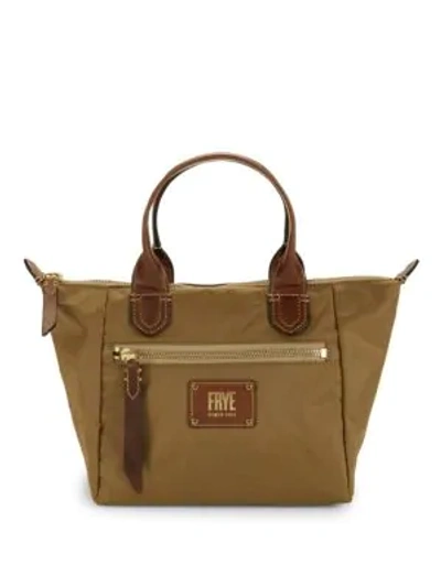 Shop Frye Small Ivy Leather-trim Satchel In Tan