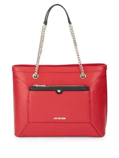 Shop Love Moschino Chain Tote Bag In Red