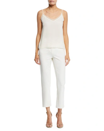 Shop Oscar De La Renta Two-pocket Straight-leg Stretch-wool Pants In Ivory