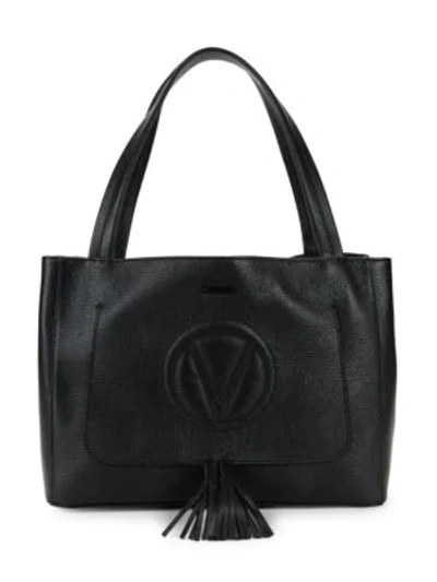 Shop Valentino By Mario Valentino Ollie Grained Leather Tassel Tote In Black