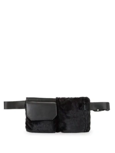 Shop Kendall + Kylie Plush Faux Fur Belt Bag In Black