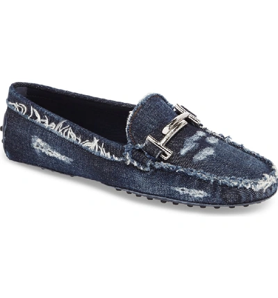 Shop Tod's Gommino Double T Loafer In Denim Blue