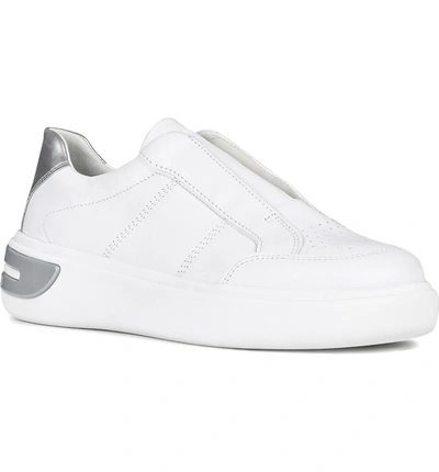 Geox Ottaya Leather Sneaker In White/ Silver Leather | ModeSens