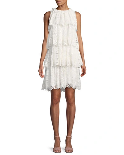 REBECCA TAYLOR TIERED SLEEVELESS PINWHEEL EYELET DRESS PROD144682205