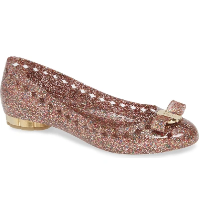 Shop Ferragamo Jelly Ballerina Flat In Multicolor Glitter