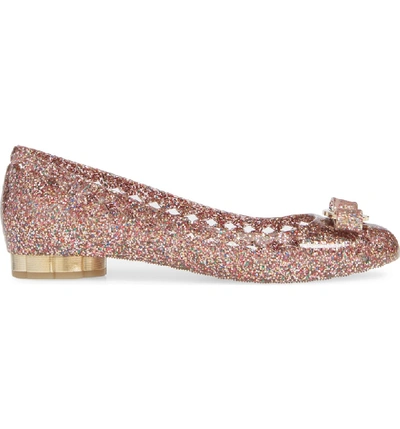 Shop Ferragamo Jelly Ballerina Flat In Multicolor Glitter