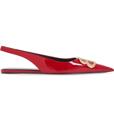 Shop Balenciaga Bb Slingback Flat In Red Patent