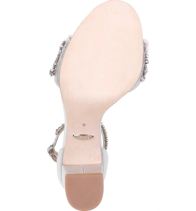 Shop Badgley Mischka Finesse Embellished Ankle Strap Sandal In Silver Metallic Satin