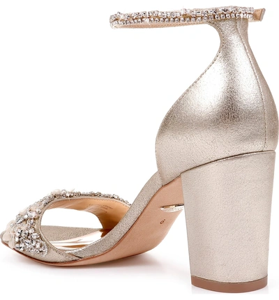 Shop Badgley Mischka Finesse Embellished Ankle Strap Sandal In Platino Metallic Satin