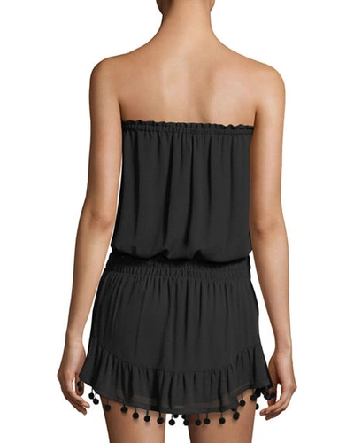 Shop Ramy Brook Marcie Strapless Coverup Dress With Pompoms In Black