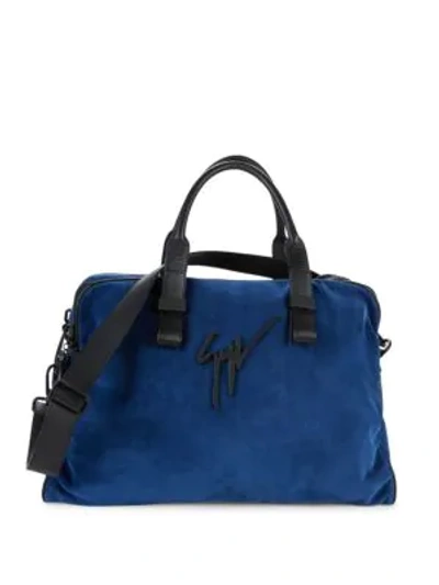 Shop Giuseppe Zanotti Logo Suede Overnight Bag In Azul