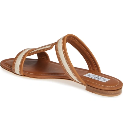 Shop Tod's Double T Slide Sandal In Caramel/ White