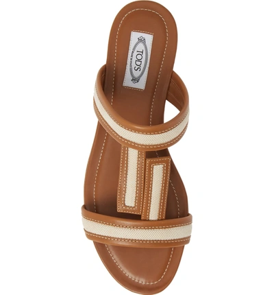 Shop Tod's Double T Slide Sandal In Caramel/ White