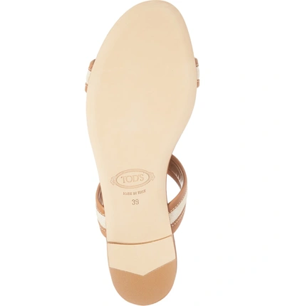 Shop Tod's Double T Slide Sandal In Caramel/ White