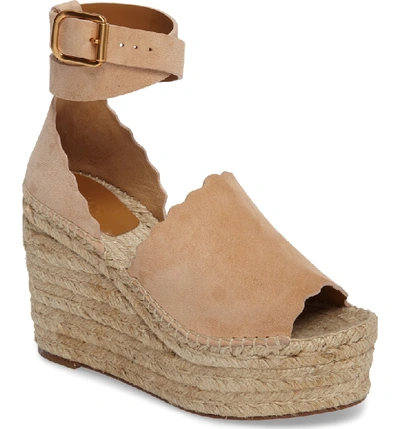 Shop Chloé Lauren Espadrille Wedge Sandal In Beige Suede