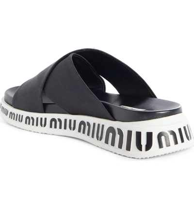Shop Miu Miu Run Logo Slide Sandal In Black