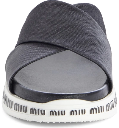 Shop Miu Miu Run Logo Slide Sandal In Black