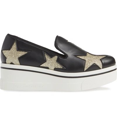 Shop Stella Mccartney Binx Stars Slip-on Platform Sneaker In Black/ Gold