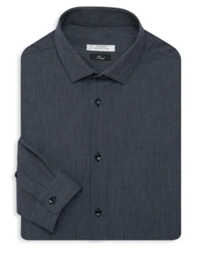 Shop Versace Woven Cotton Dress Shirt In Blue