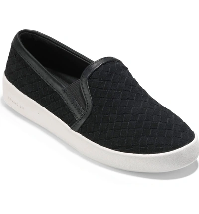 Shop Cole Haan Grandpro Spectator Woven Slip-on Sneaker In Black Suede/ Black Leather