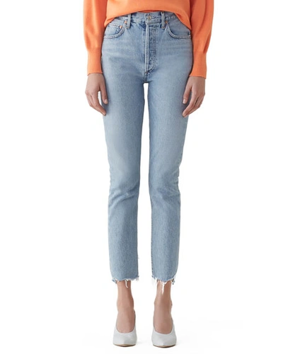 Shop Agolde Riley High-rise Straight Crop Stagger Jeans In Zephyr