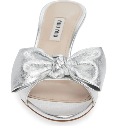 Shop Miu Miu Bow Slide Sandal In Silver