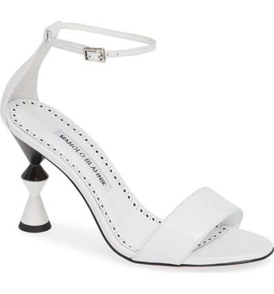 Shop Manolo Blahnik Leda Ankle Strap Sandal In White Leather