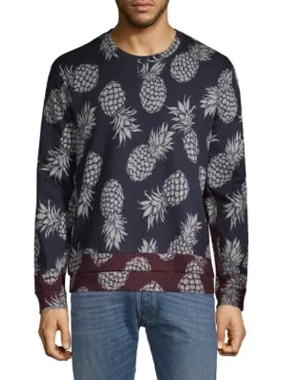 Shop Valentino Pineapple-print Two-tone Sweater In Blue Navy