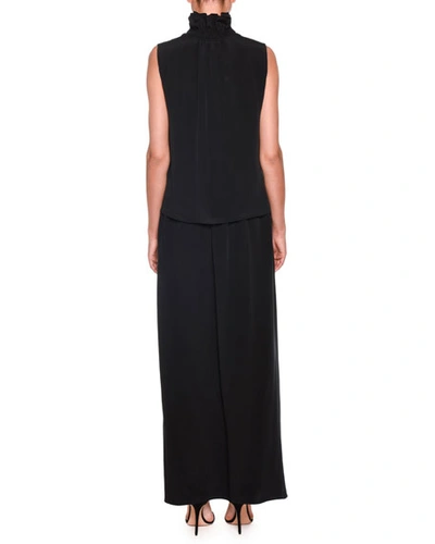 Shop Giorgio Armani Sleeveless Smocked-waist Silk Gown In Black