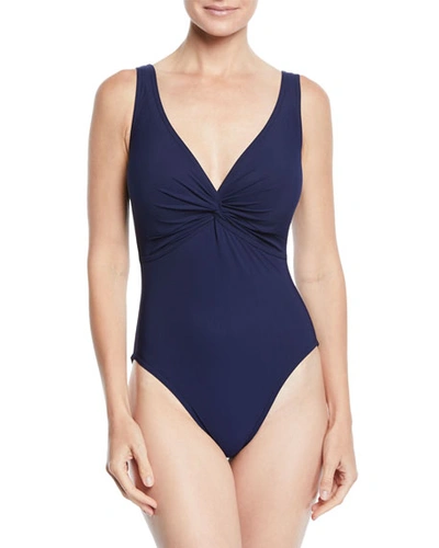 Shop Karla Colletto Twist Underwire One-piece Swimsuit (d+ Cup) In Navy
