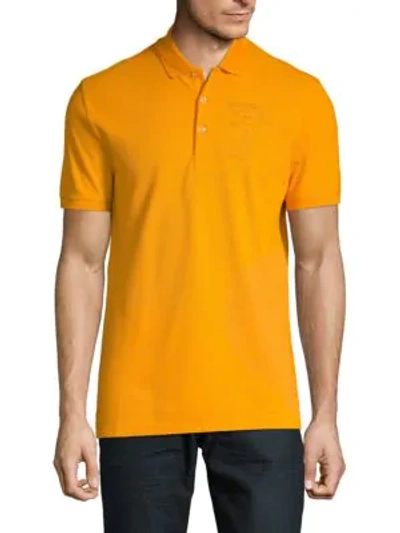 Shop Versace Embroidered Cotton Polo In Light Orange