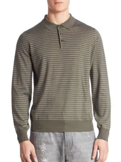 Shop Brunello Cucinelli Slim-fit Striped Long Sleeve Polo In Army