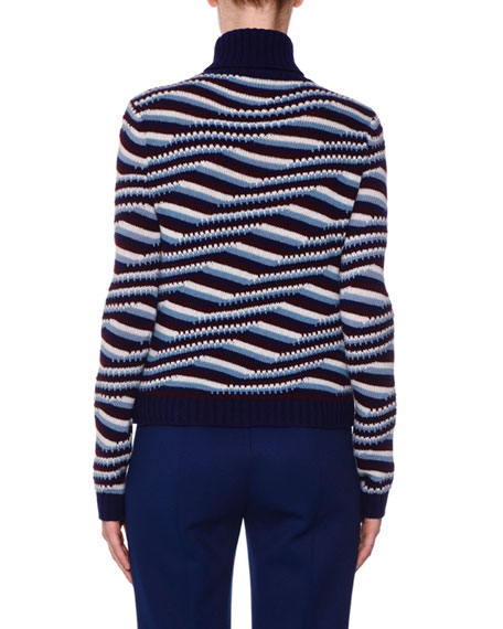 Prada Striped Cashmere Turtleneck Sweater In Blue | ModeSens