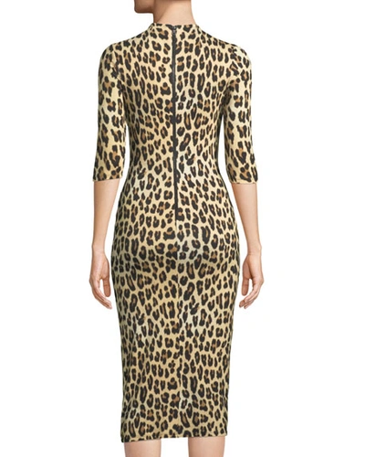 Shop Alice And Olivia Delora Fitted Leopard Mock-neck Dress